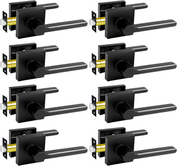 Passage Door Levers, 8 Pack Black Heavy-Duty Interior Door Handles, Square Non-Locking Door Locksets for Closets