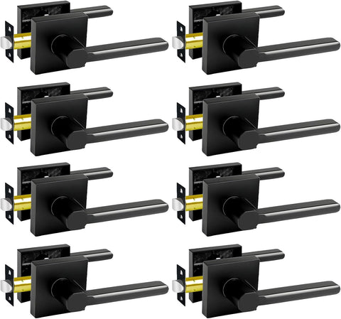 Passage Door Levers, 8 Pack Black Heavy-Duty Interior Door Handles, Square Non-Locking Door Locksets for Closets