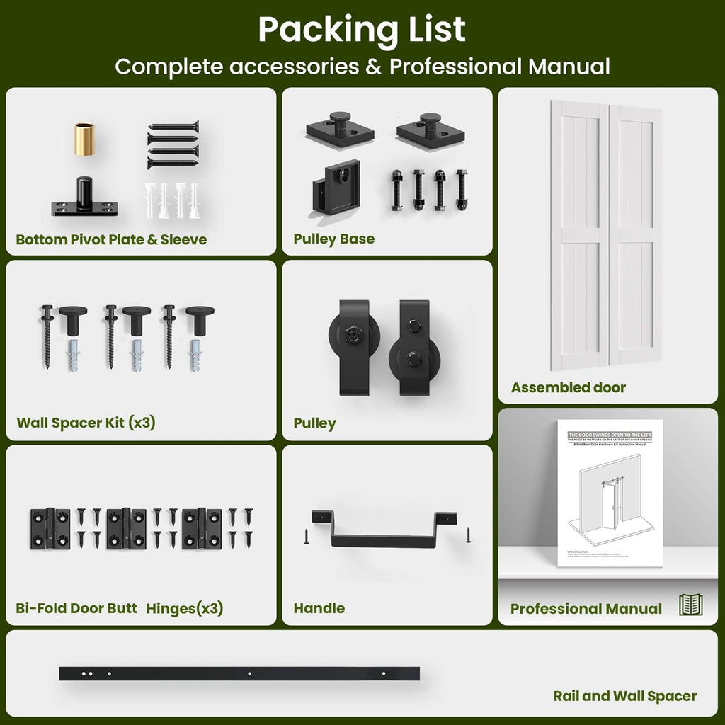 Bifold Barn Door 40'' x 84'',Bi-Fold Sliding Closet Doors with Hardware Kit Included,44'' Track Kit 