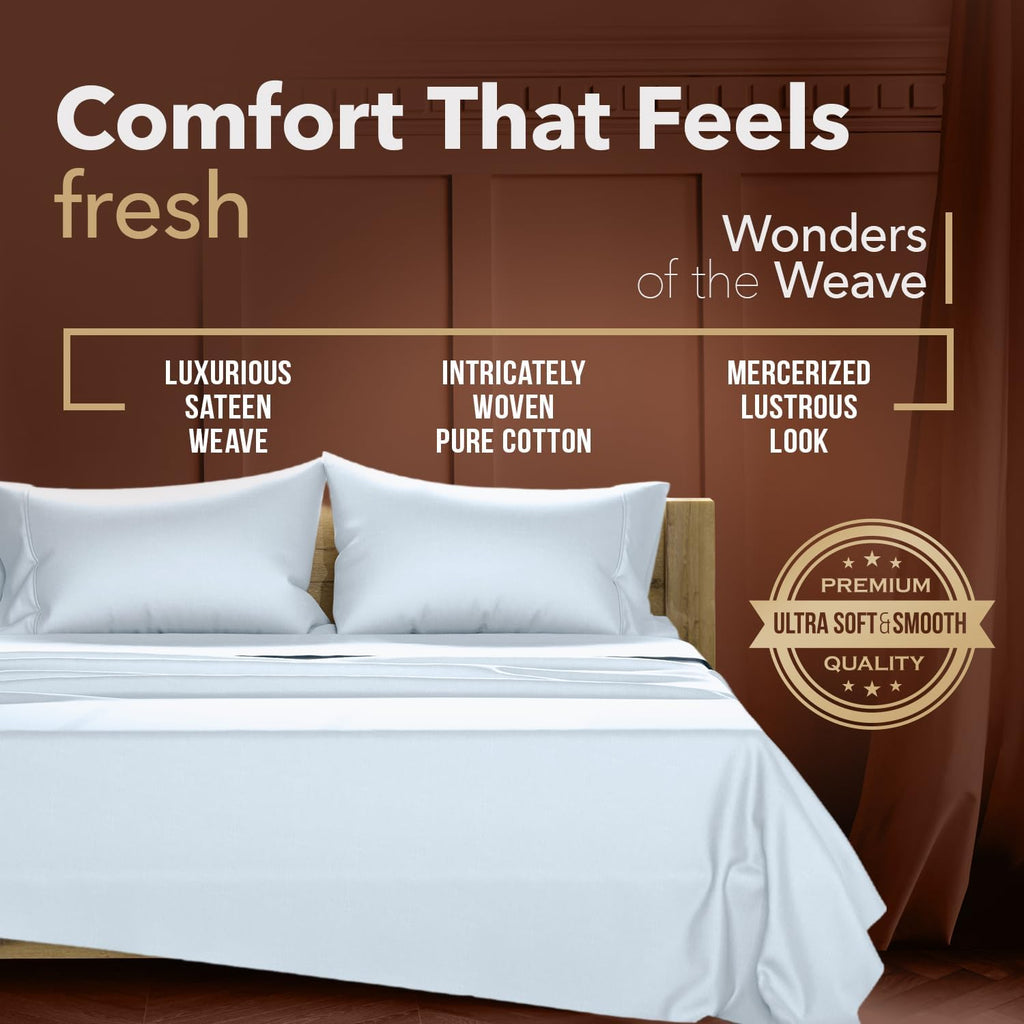 Egyptian Cotton Sheets Set - Everyday Bedding Sheet Set (4 PC, Light Blue), Soft & Durable, Cooling, 16"