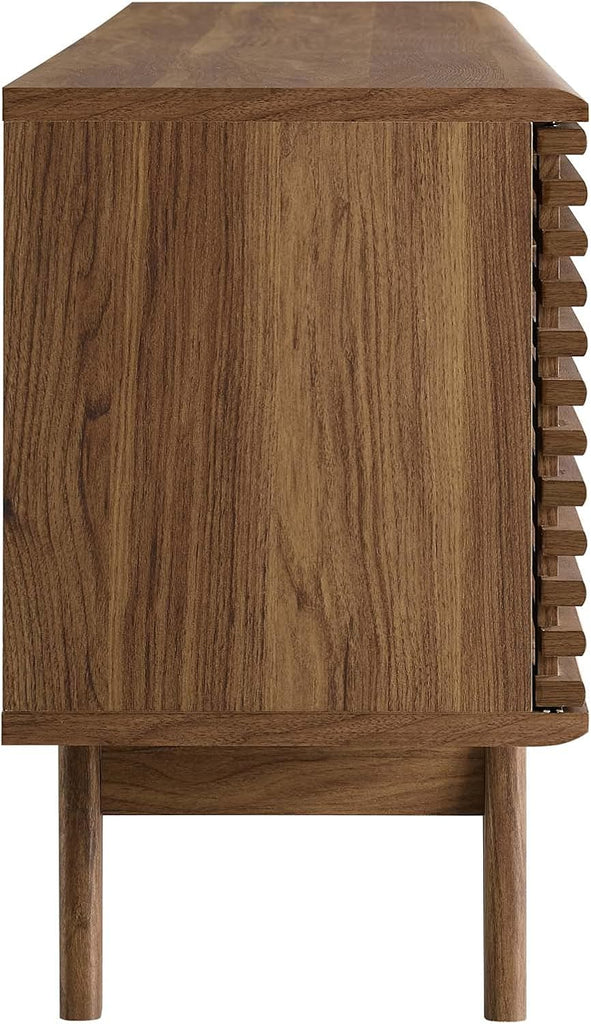 Render 71" Mid-Century Modern Low Profile Media Console TV Stand, 71 Inch, Walnut