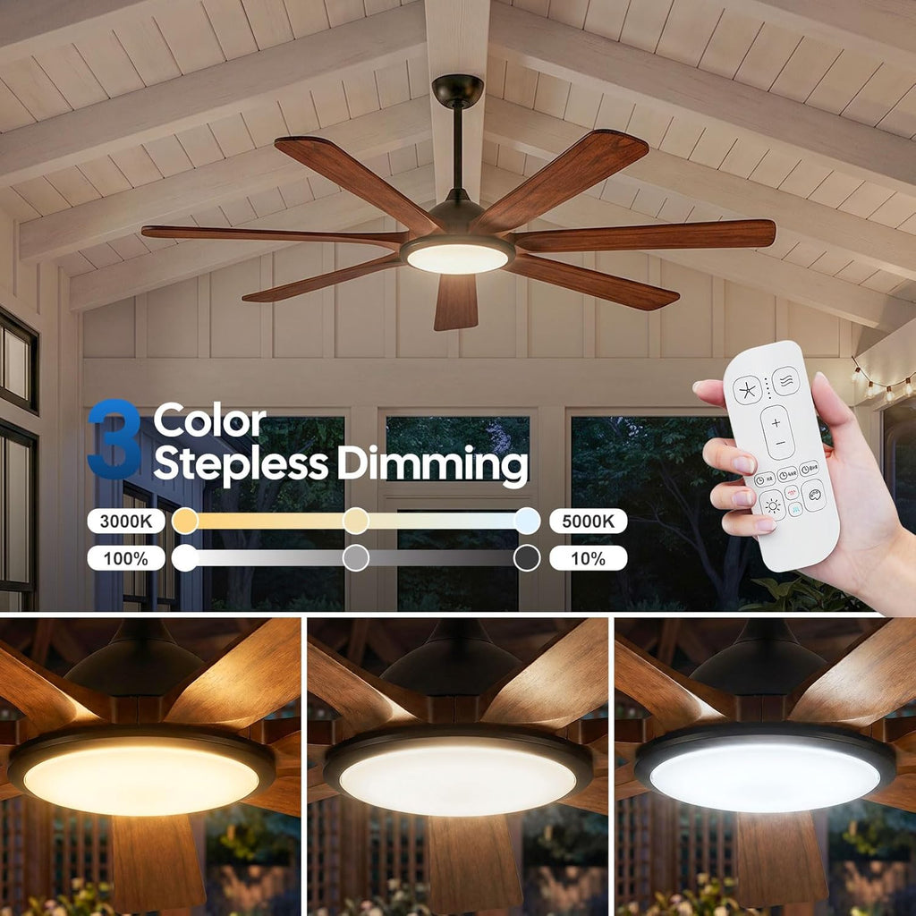 60 inch Smart Ceiling Fan with Light,Rustic Farmhouse 7 Solid Wood Blades