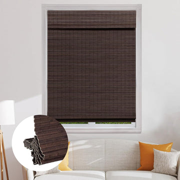 Cordless Bamboo Roman Shades, Blackout Natural Bamboo Blinds Windows, Roll Up Blind Privacy Shade, Door, UV Resistant