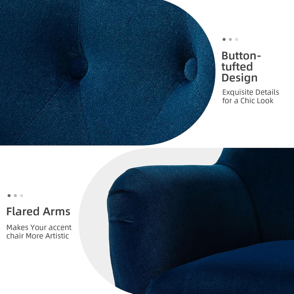 Velvet Accent Chair, Modern Wingback Arm Chair with Metal Gold Legs, Velvet Tufted Upholstered Single Sofa Chair