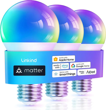 Matter Smart Light Bulb, Smart Bulbs Work with Apple Home, Siri, Alexa, Google Home, SmartThings, Color Changing (3 Pack)