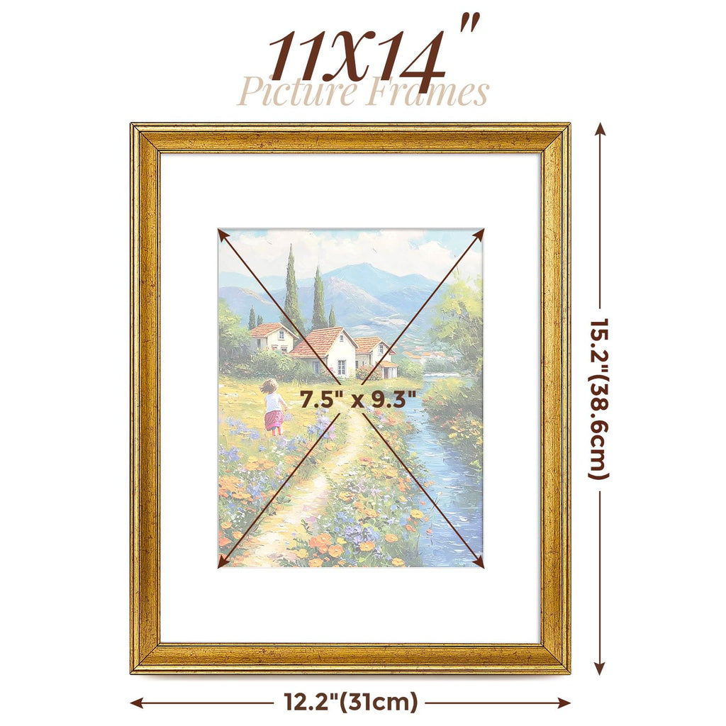 11x14 Gold Picture Frames Set of 6, Rustic Gold Frames Set for Gallery
