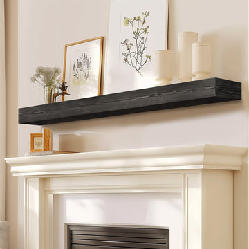48'' Fireplace Mantel, 3'' Thick Pine Wood Floating Shelf, Black
