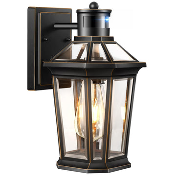 Motion Sensor Outdoor Wall Lantern, Black Waterproof Dusk to Dawn LED Exterior Wall Sconce, Anti-Rust Aluminum Modern