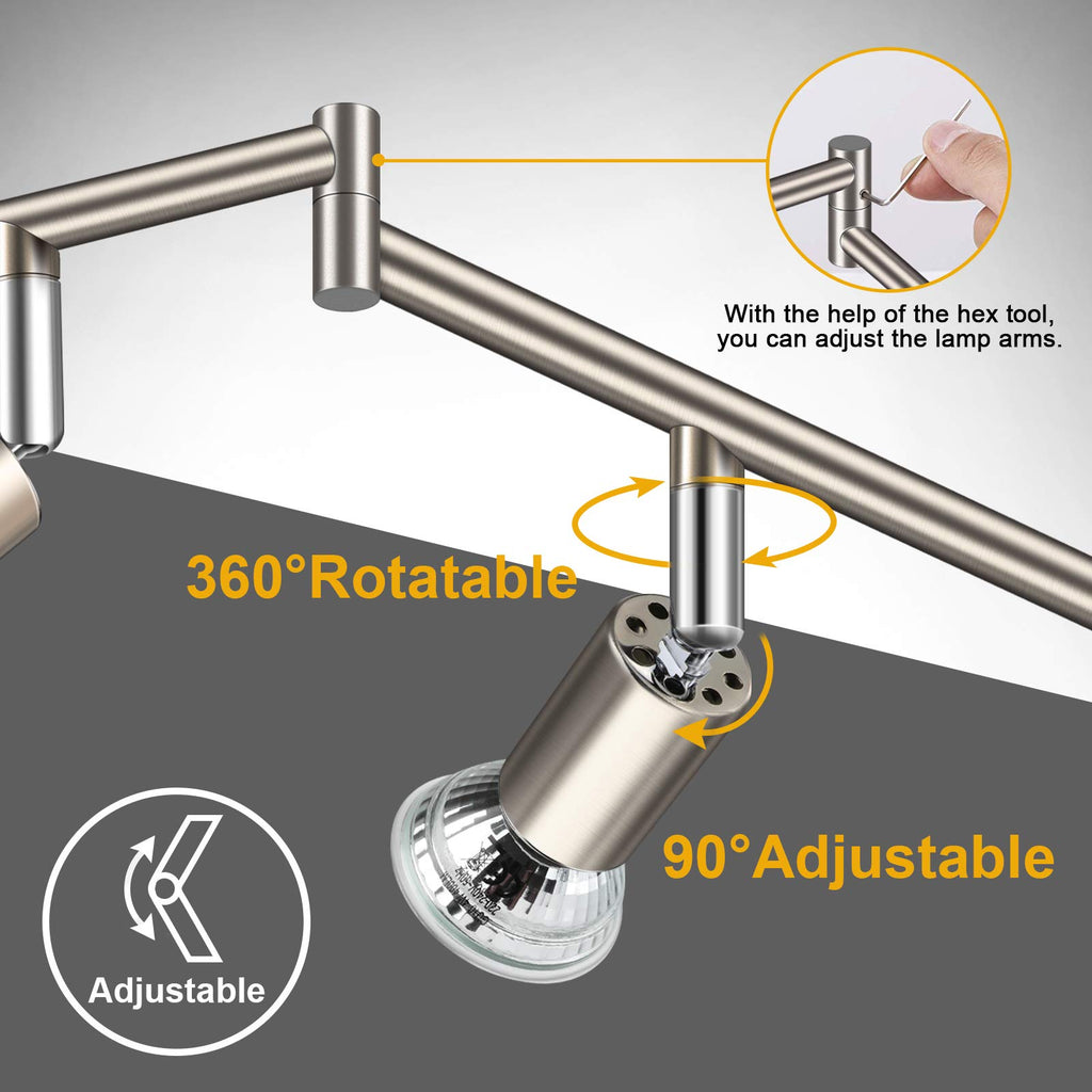 LED Track Lighting Kit, Flexibly Rotatable Light Heads, 6 Way Ceiling Spotlight Matt Nickel Finish, Including