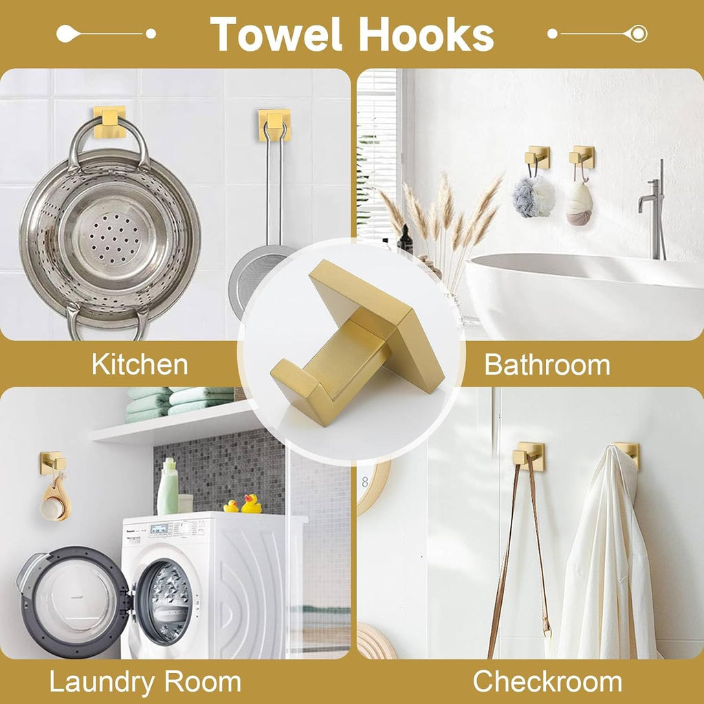 10-Piece Bathroom Hardware Accessories Set-Brushed Gold Towel Bar, Holder & Racks-SUS304 Stainless Steel-Wall