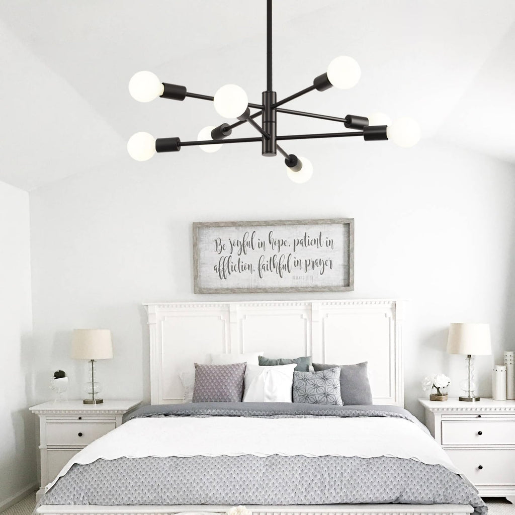 Sputnik Ceiling Light Fixture 8-Light Black Modern Farmhouse Chandelier