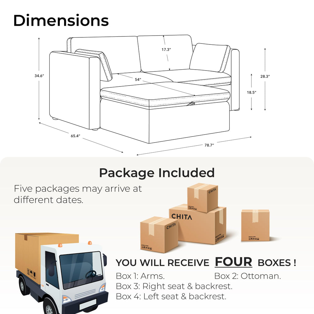 78" Modular Sectional Sofa, 3 Seat Modular Couch, Grey