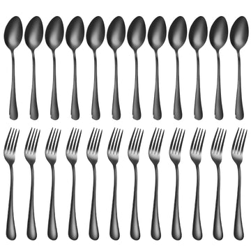 Spoons and forks set black silverware 24pcs stainless steel Dishwasher Safe