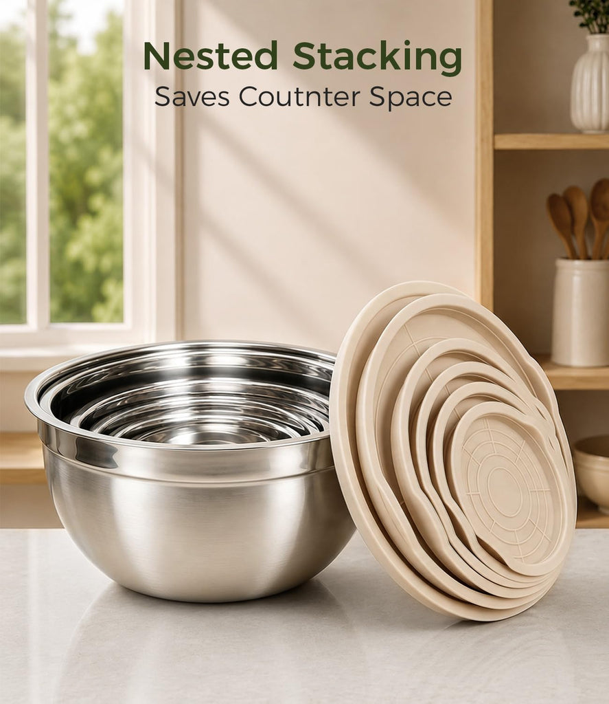 Stainless Steel Mixing Bowls: 6-Piece Prep & Storage Set with Lids