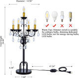 Black Gold Crystal Table Lamp, 5-Light Modern Bedside Lamp, 28" Tall Vintage Desk Lamp, Staircase, Entryway