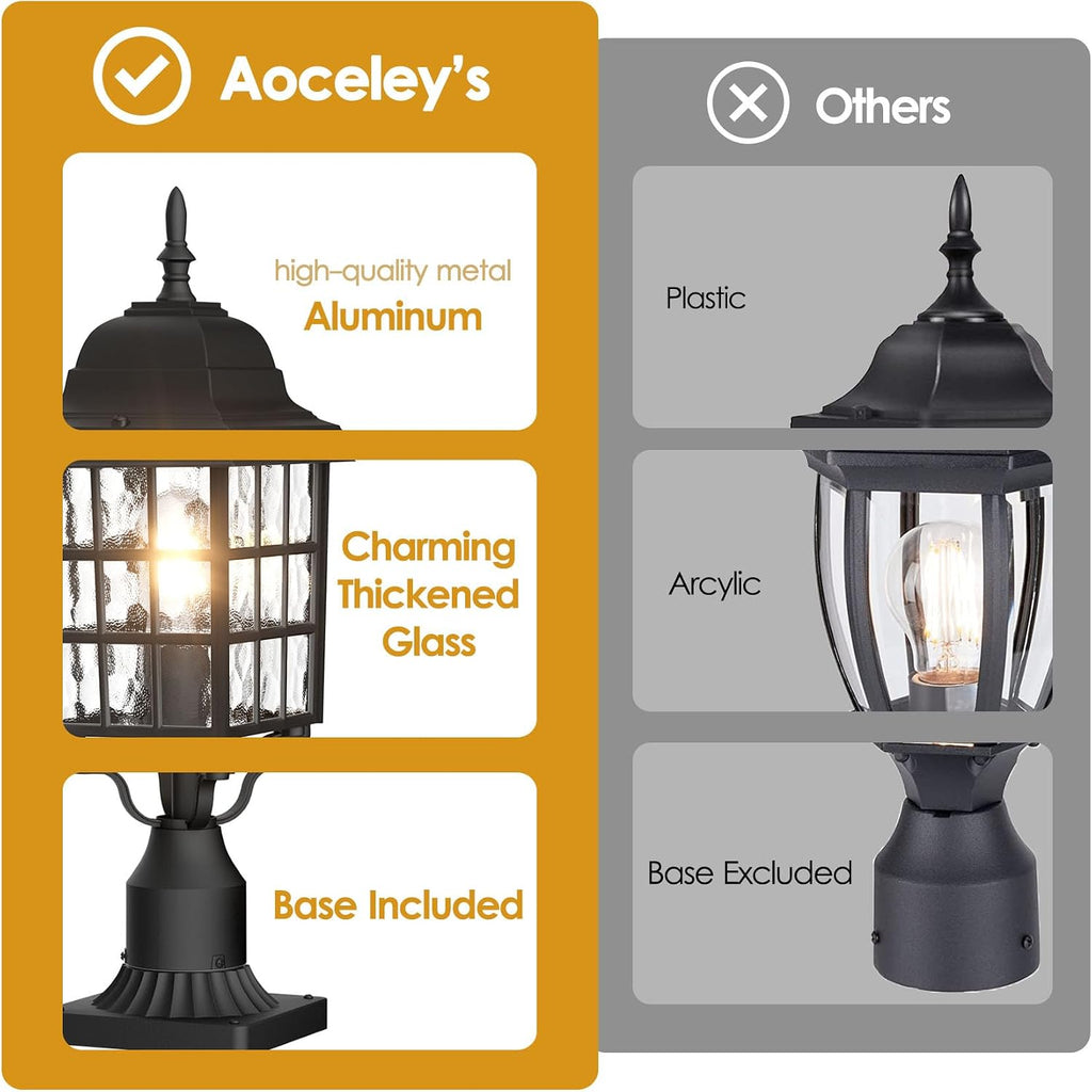 Outdoor Post Light 2-Pack, Exterior Lamp Post Light Fixture with Pier Mount Base, Exterior Pole Lantern Light