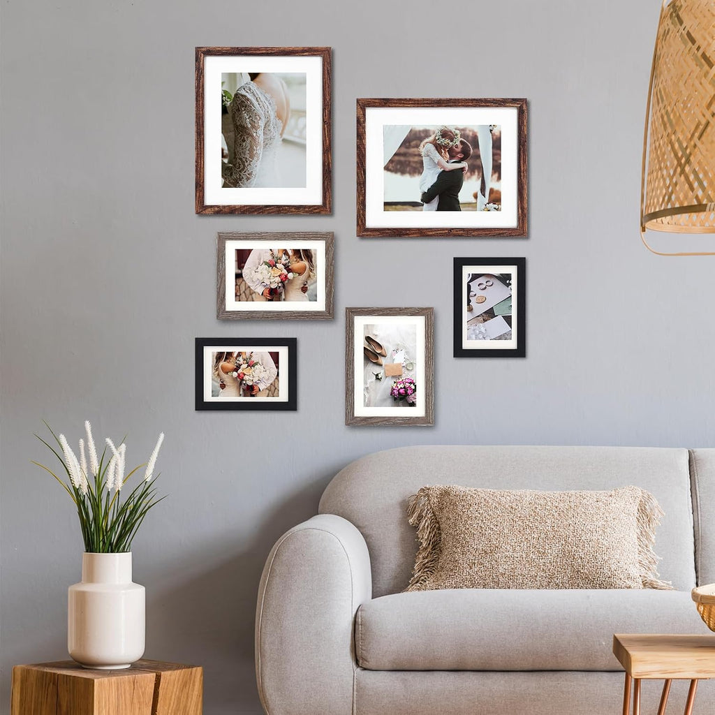 Picture Frames Set, 15 Pack, MDF, Brown Black, 8x10, 5x7, 4x6 | Wall or Tabletop Decor, High-definition Plexiglas