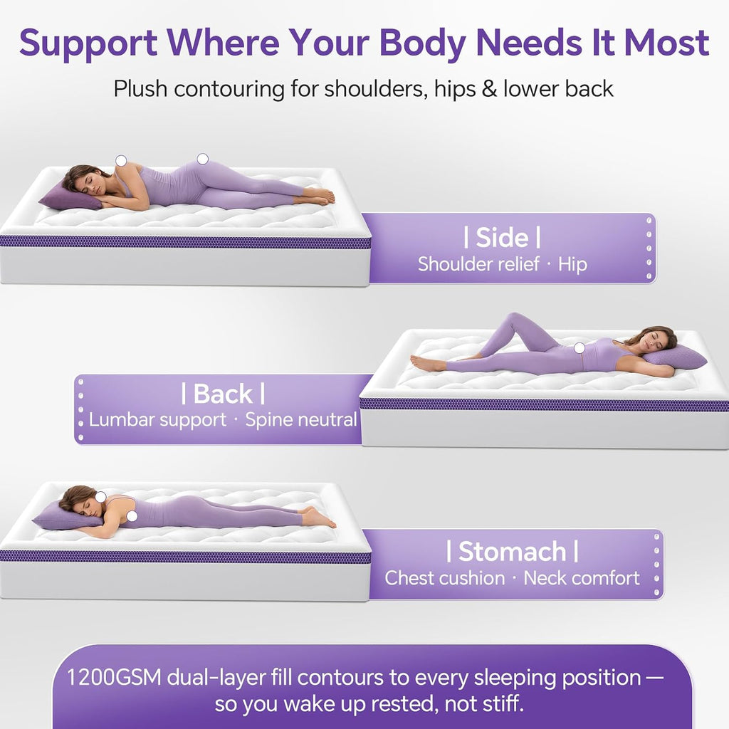 Full Mattress Topper, Viscose Derived from Bamboo, Soft Pillow Top | Cushioned Support, Breathable Mesh Sides, Memory