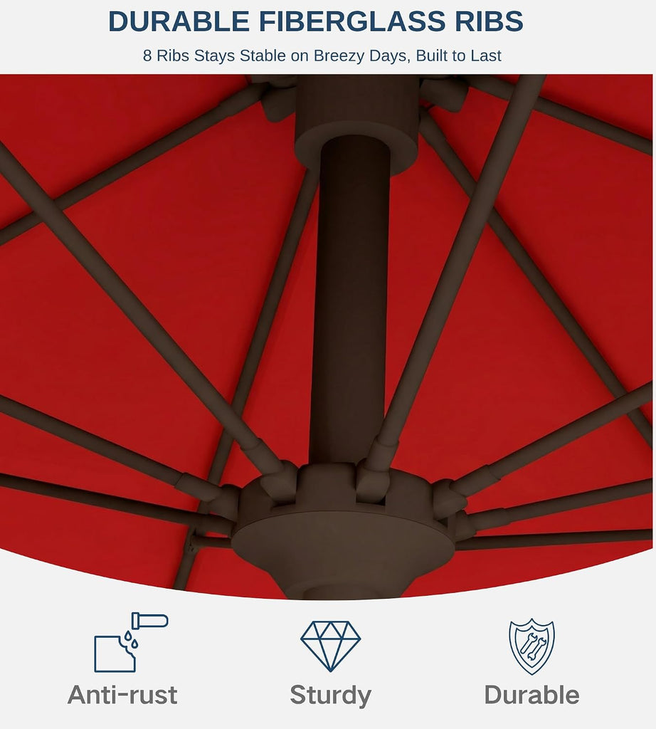 10FT Patio Umbrella, Outdoor Umbrella with Push Button Tilt and Crank, 8 Sturdy Ribs