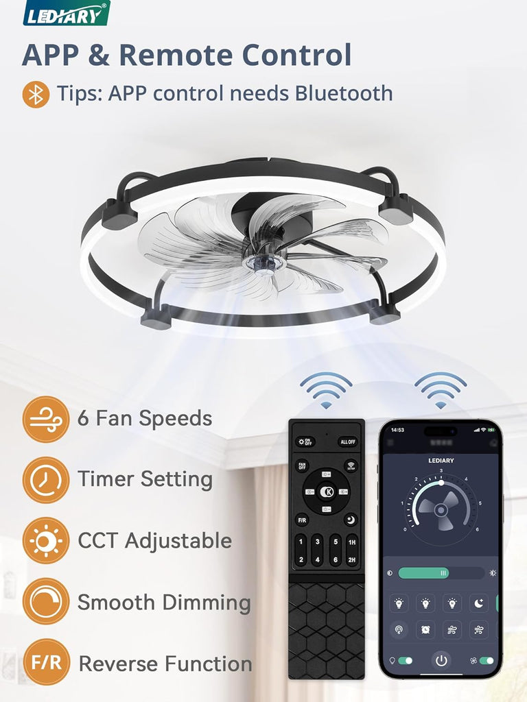 Ceiling Fans with Lights and Remote, 24'' Low Profile Ceiling Fan with Light