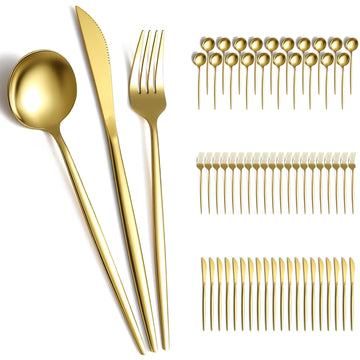 Gold Silverware Set 60 Piece Service for 20, Titanium Gold Plated Stainless Steel Flatware Set, Knives Forks Spoons