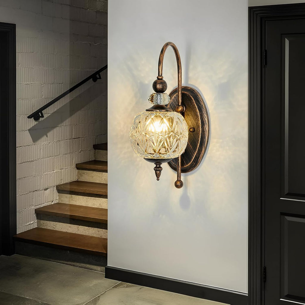Vintage Bronze Wall Sconce with Glass Globe Shade Mid Century G9 Bulb Wall Light Indoor Wall Lamp for Bathroom