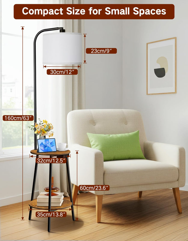 Floor Lamp with Round Table, Dimmable LED Standing Lamp with Remote, 3 Color Temperatures, Side Table with Charging