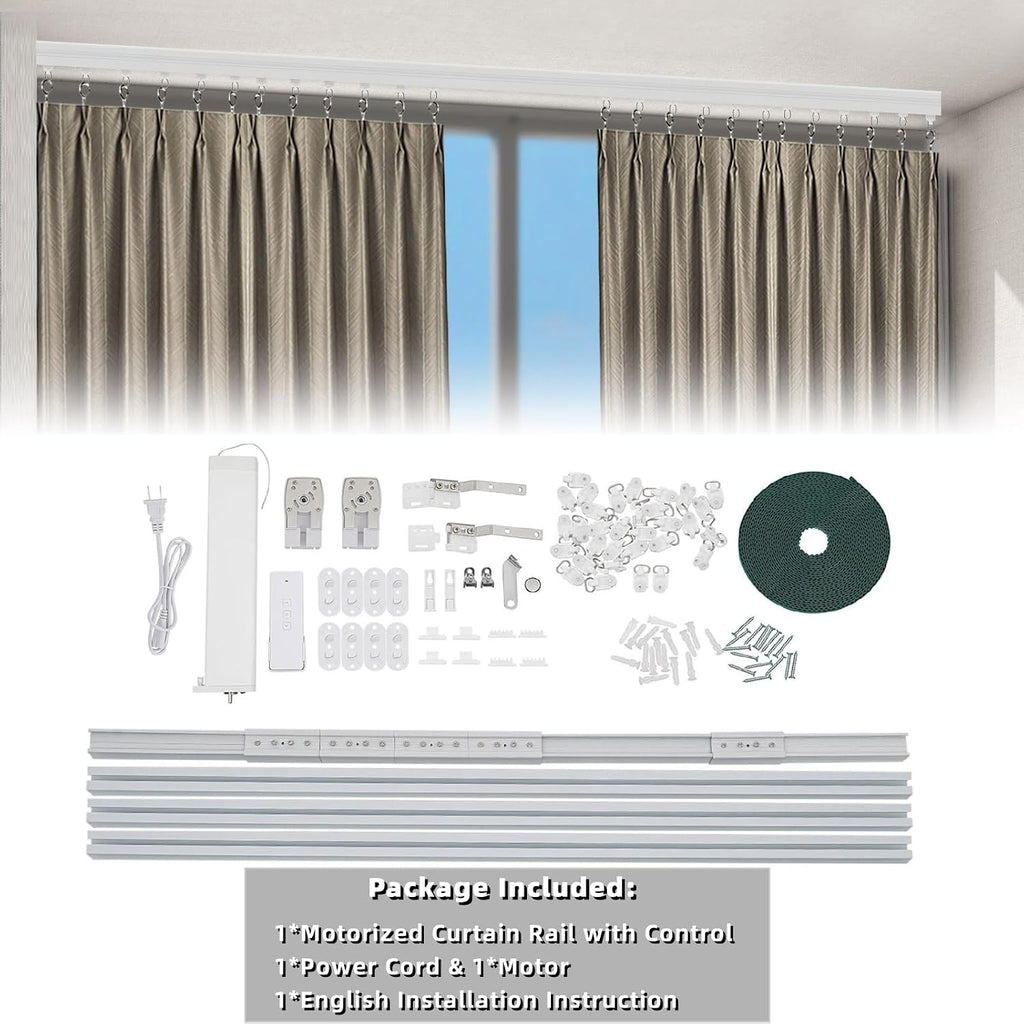 Electric Curtain Track, Retractable Motorized Curtains Rod From 7-13.78ft, Automatic Curtain Opener with
