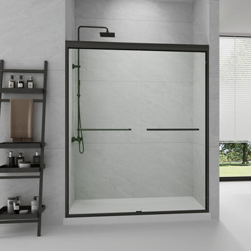 Semi-Frameless Sliding Shower Door W: 60 x H:72 Inches, Bathroom Sliding Door Easy to Install, 1/4 "Clear Glass