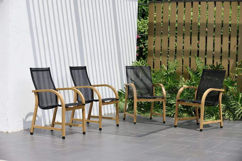 Adelaide Eucalyptus Patio Dining Set | Teak Finish | Durable and Ideal for Outdoors, Round 5-Piece