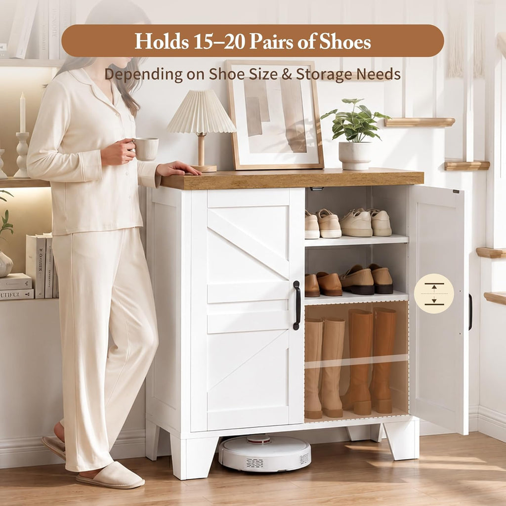 Shoe Cabinet, Modern Farmhouse Entryway Shoe Storage Cabinet with Doors, Adjustable Shelves,Hidden Shoe Storage
