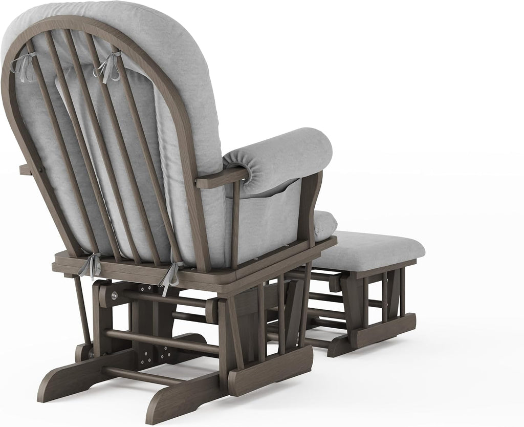 Cozy Glider Rocker and Ottoman Set, Smooth Quiet Gliding Motion, Padded Cushion with Convenient Storage Pockets