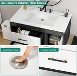 36 Floating Vanity with Sink, Wall Mounted Bathroom Cabinet Vanity with Soft-Close System Cabinet, Marble Pattern
