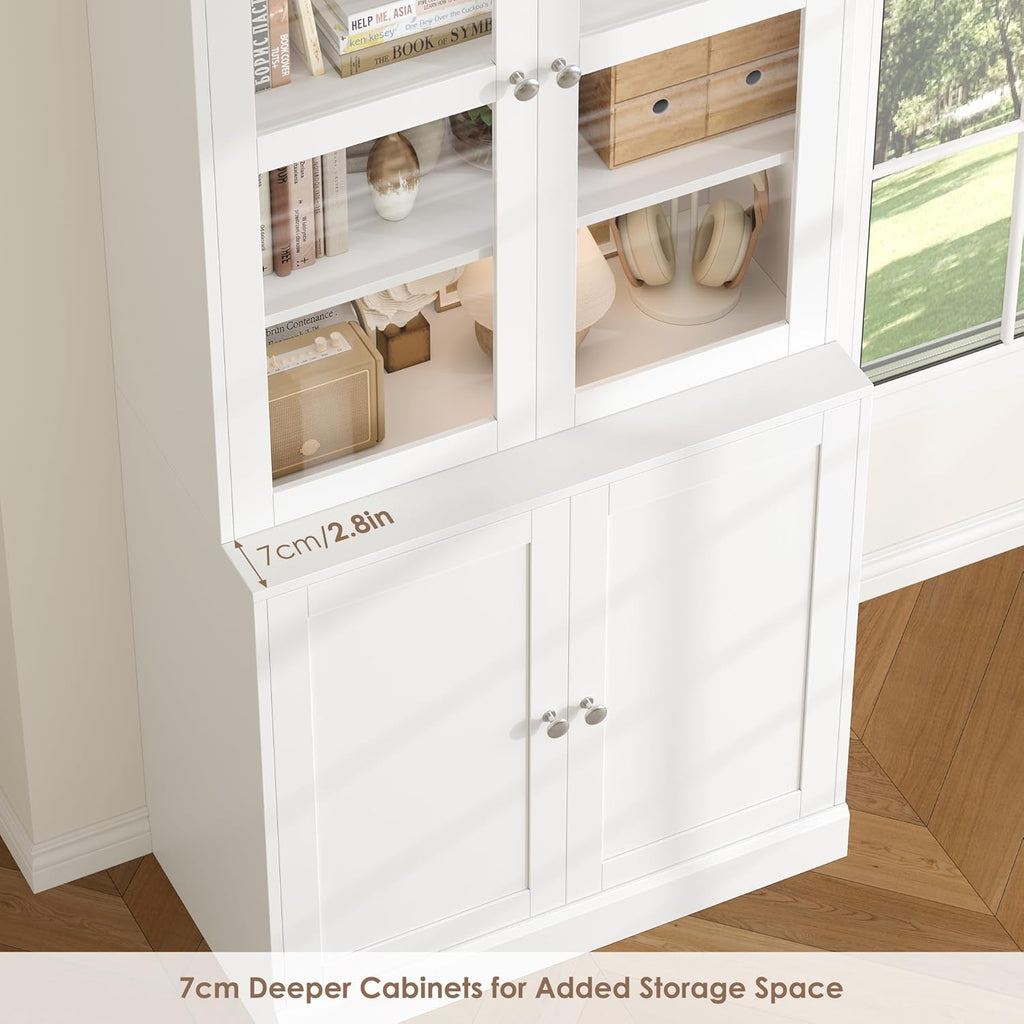 73.2" Tall Bookcase with Glass Doors, 6-Tier Book Shelf with Adjustable Shelf, Tall Bookshelf with Storage Cabinet