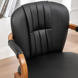 Swivel Dining Chair, Mid-Century Modern Faux Leather Upholstered Kitchen Chair with Bentwood Frame and Armrests, Ergonomic Wood Accent Chair, Black