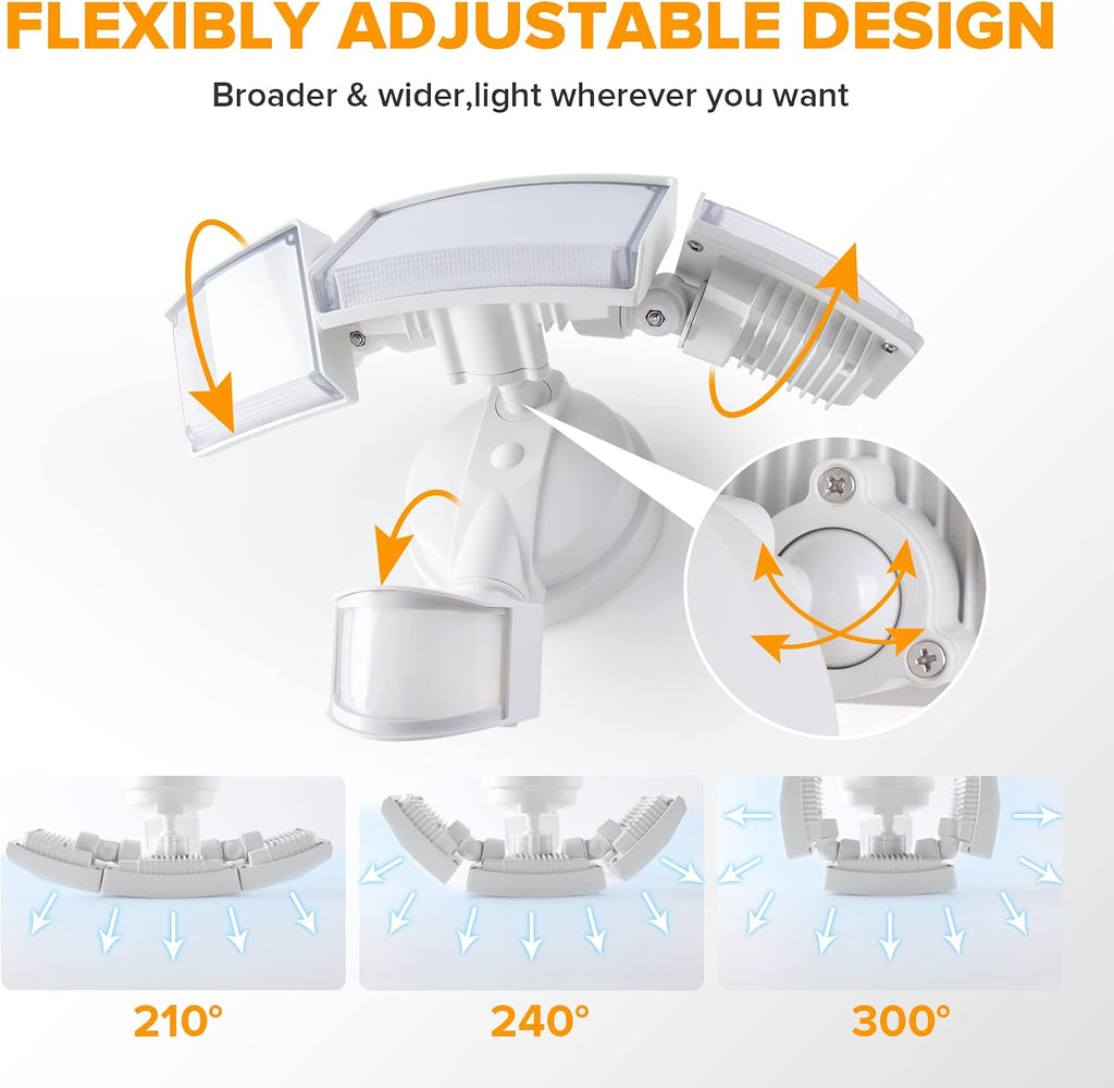 72W 7500LM LED Security Lights Motion Sensor Light Outdoor, 5000K Daylight, IP65 Waterproof, Dusk to Dawn, 3-Head