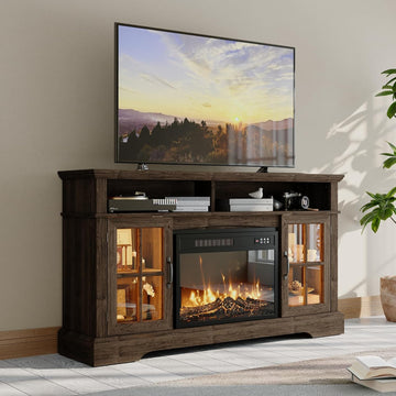58" Fireplace TV Stand, Modern Entertainment Center for TVs Up to 70", TV Console with Storage Cabinets, Media