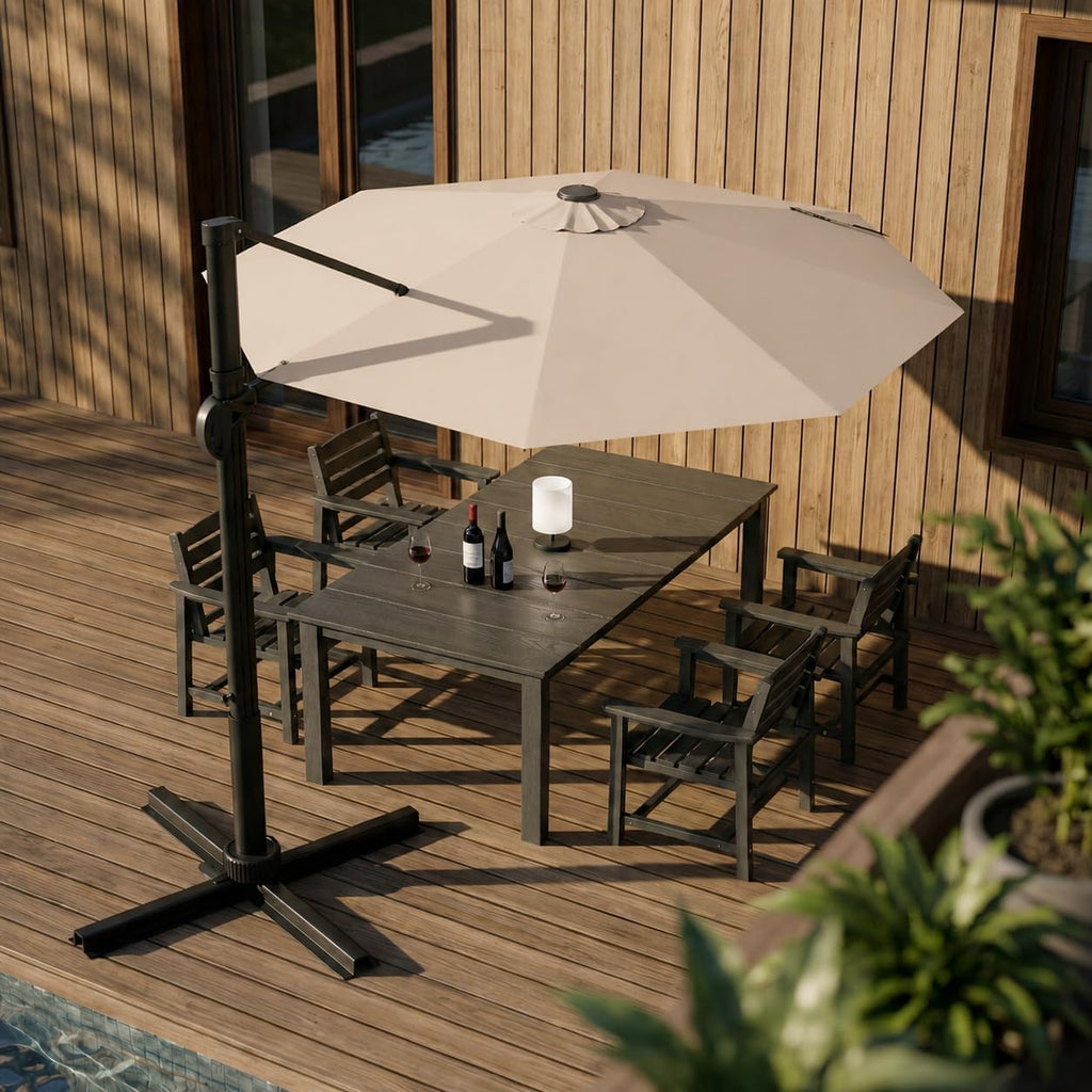 11ft Cantilever Offset Patio Umbrellas with Base Included, Large Round Aluminum Outdoor Pool Umbrella