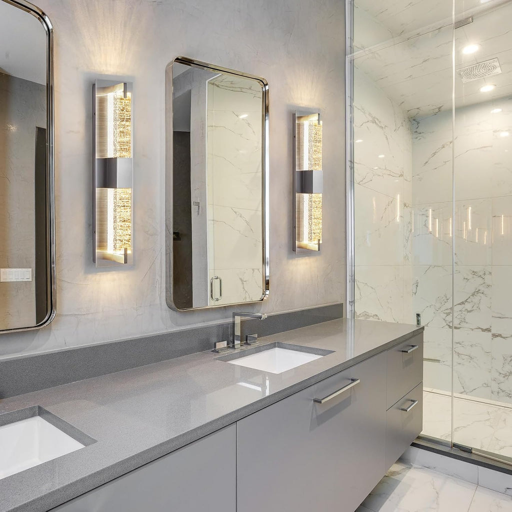 LED Wall Sconce Light: 19 Inch Nickel Modern Sconces Wall Lighting 3000K Dimmable Crystal Wall Lamps Indoor Bathroom