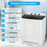 Portable 30Lbs Twin Tub Washing Machine Washer and Dryer Combo, Compact Laundry Machine with Drain Pump, Time Control