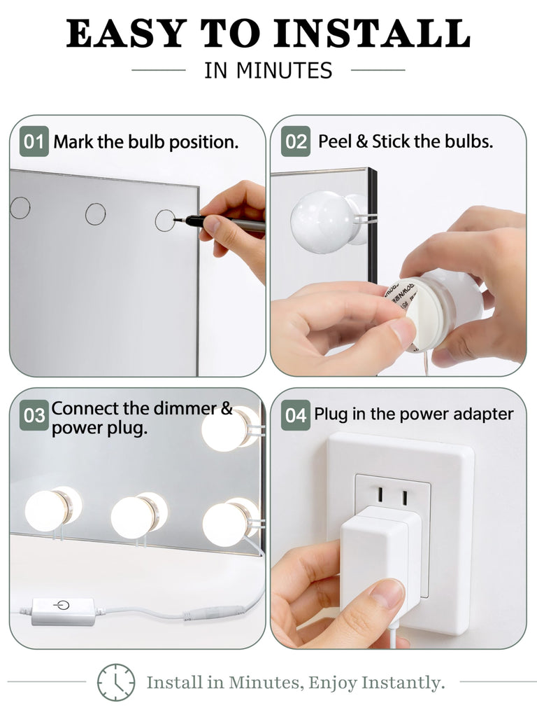 14 Bulb Vanity Lights for Mirror, Plug-in Power Adapter & Touch Dimmer, 6, 000K, 1350 Lumens (Mirror Not Included)