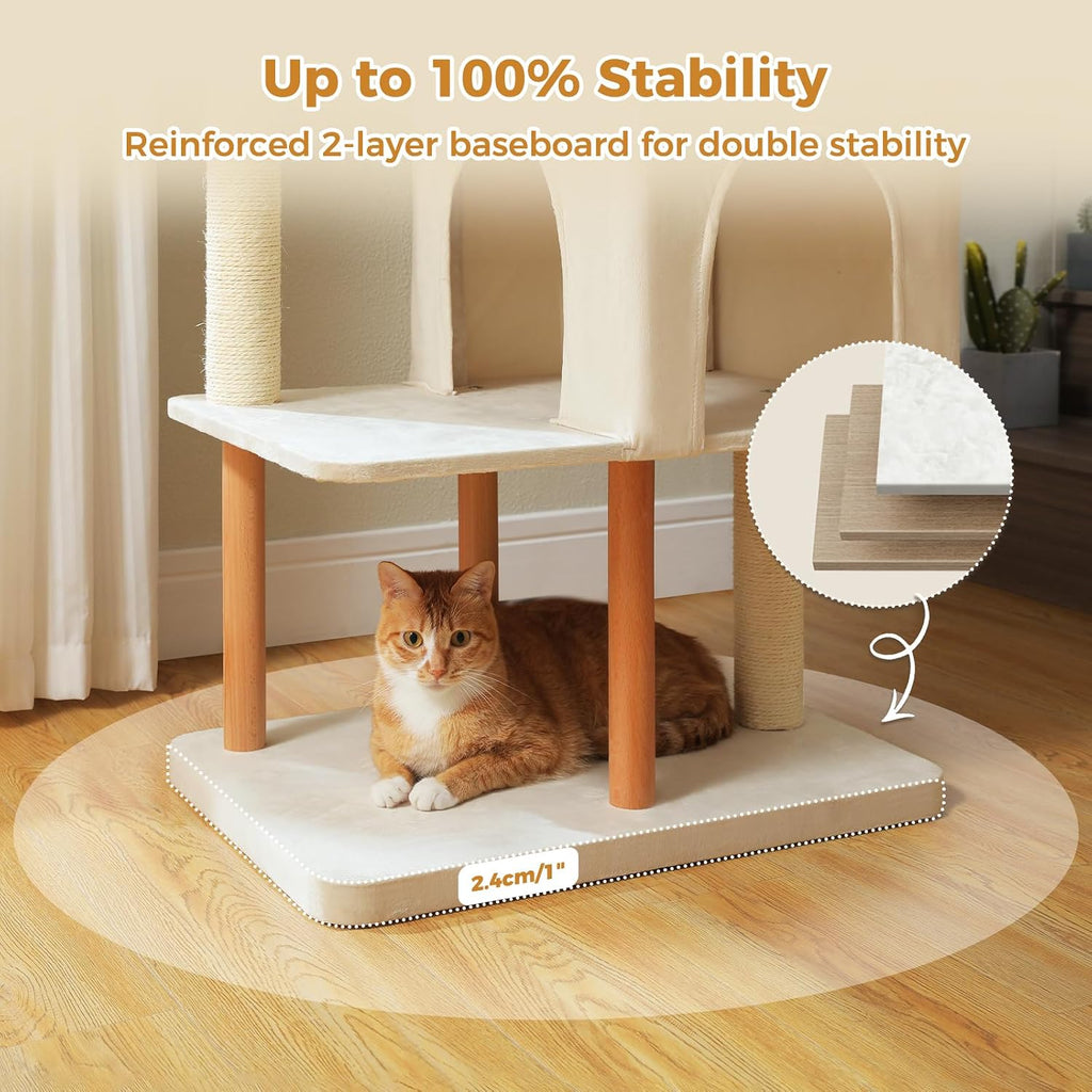 53" Modern Cat Tree Large Cats, Cat Tower with Scratching Posts