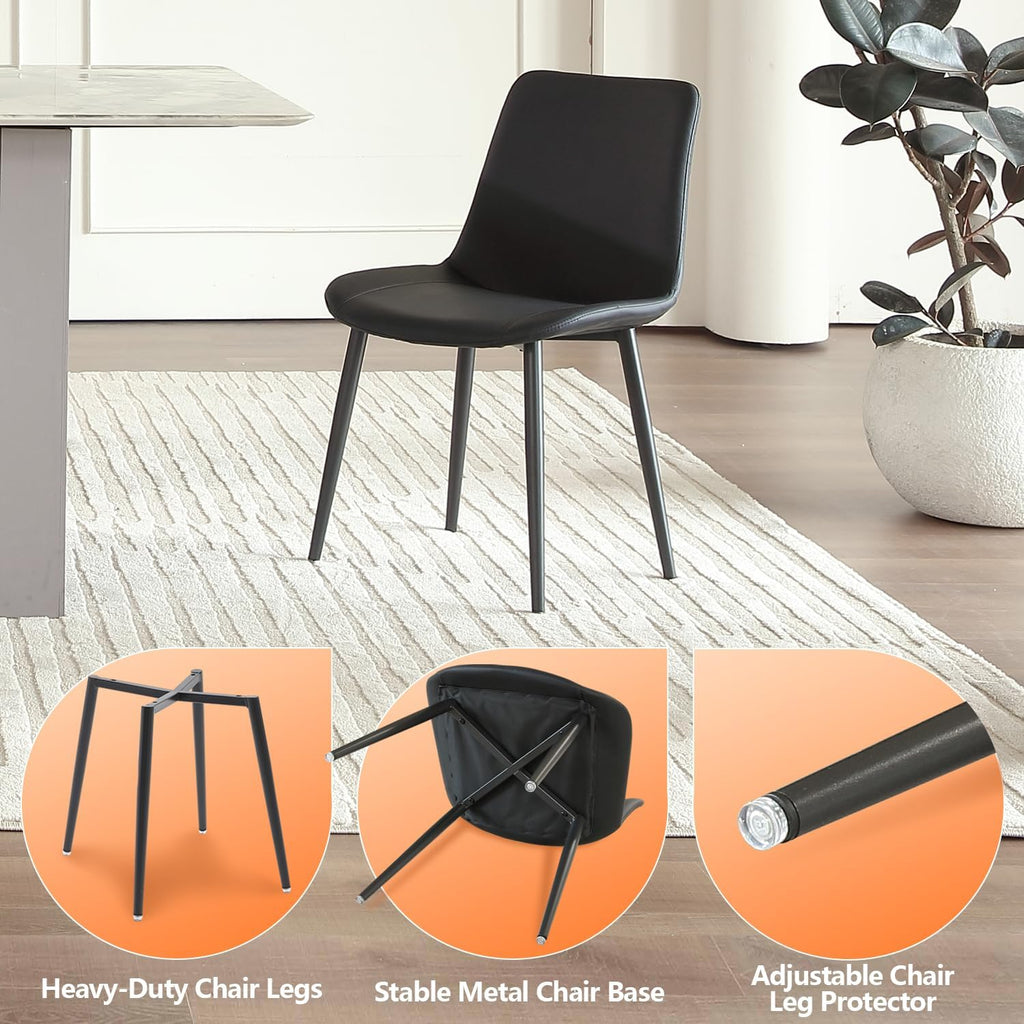 Black Leather Dining Chairs Set of 4, Mid Century Modern Faux Leather Kitchen & Dining Room Chairs