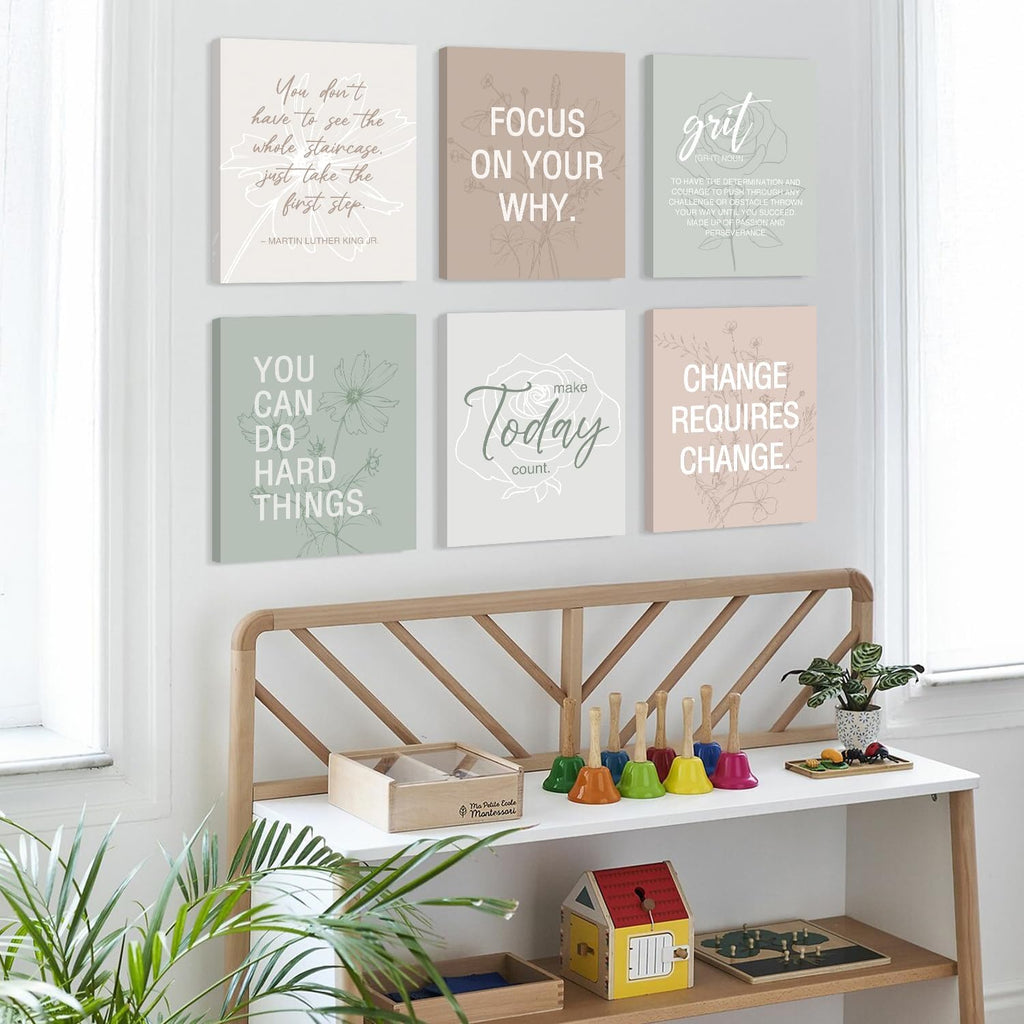Motivational Quotes Frame Canvas Wall Art, Inspirational Wall Decor, Set Of 6 Positive Affirmation Posters For Women