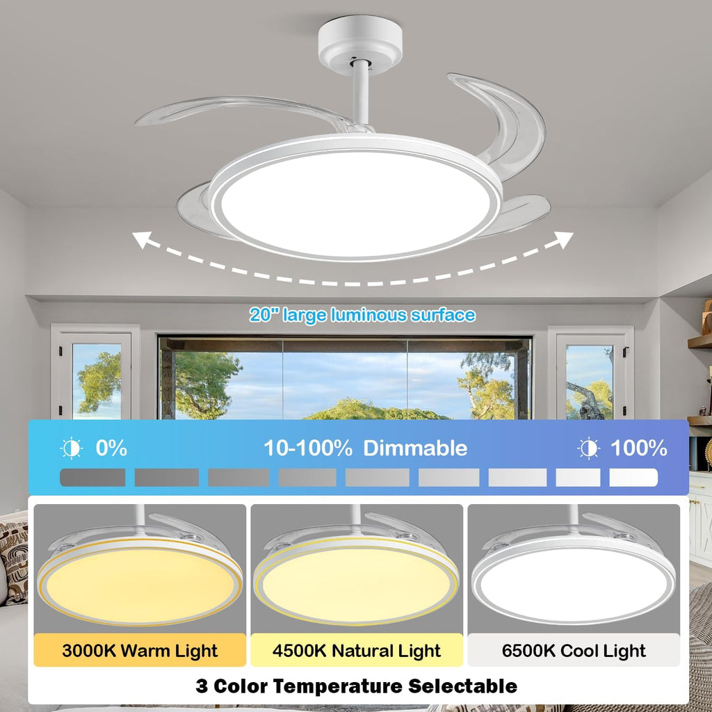 RGB Retractable Ceiling Fan with Light, APP/Remote Control