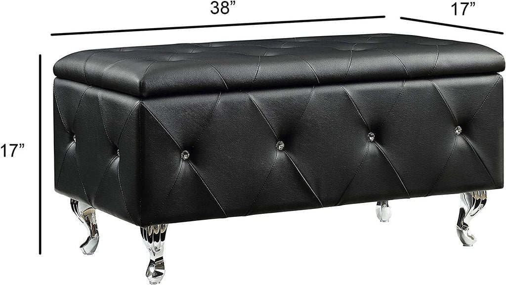 Glam 38 Inches Storage Ottoman Bench , and Bedroom, Upholstered Tufted Faux Leather Ottoman with Storage, Foot Rest