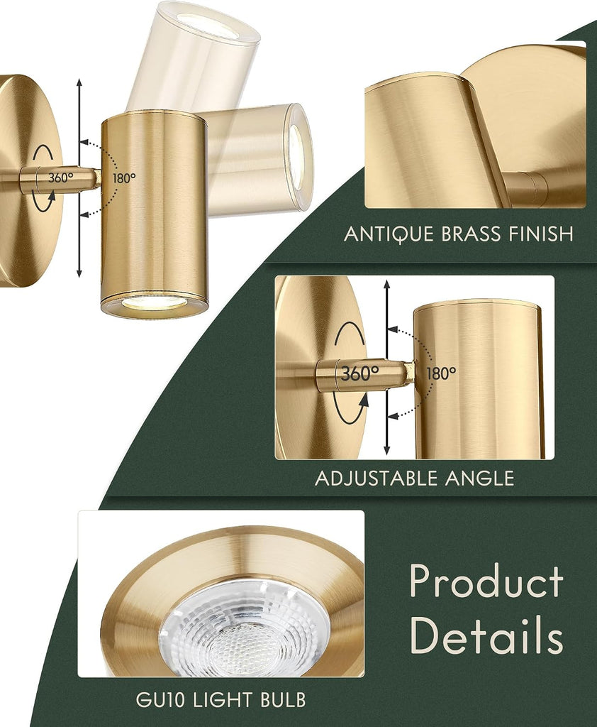 Gold Wall Sconce, Modern Wall Light Fixture, LED Track Lighting with GU10 Bulb for Bedroom Entryway Bathroom