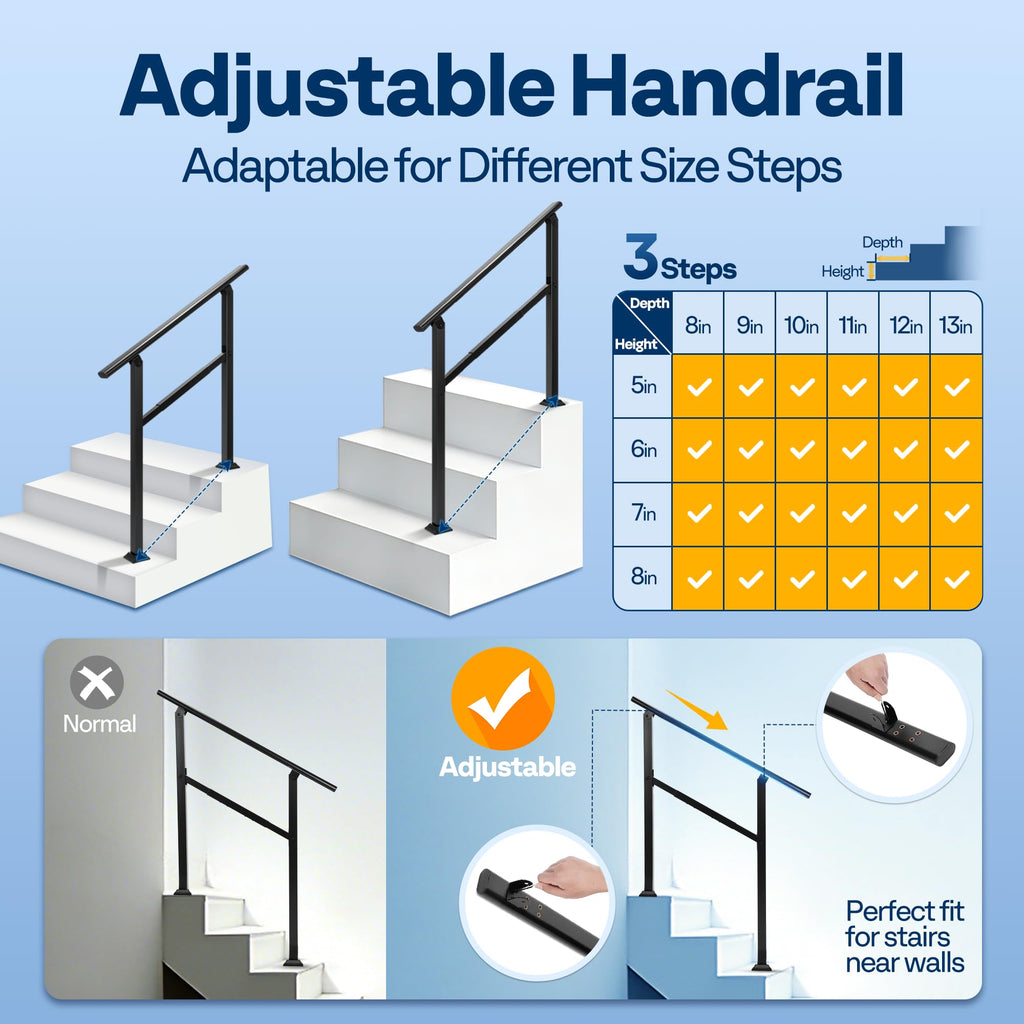 3 Step Adjustable Straight Oval Hand Rails for Outdoor Steps