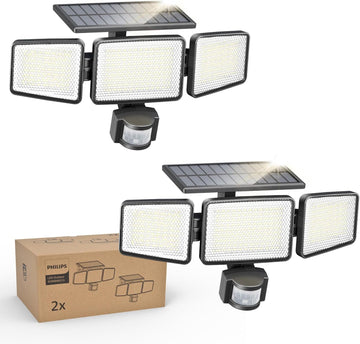 Solar Security Light Outdoor 302 LED 1200lm,Solar-Powered Waterproof Wall-Mounted Flood Light w/PIR Motion Sensor, 3