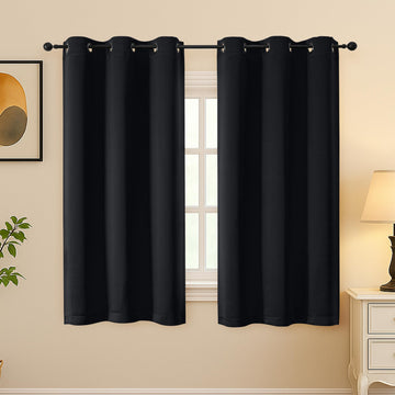 Halloween Black Short Blackout Curtains 54 Inches Long 2 Panels Set, Solid Thermal Insulated, Energy Saving Window